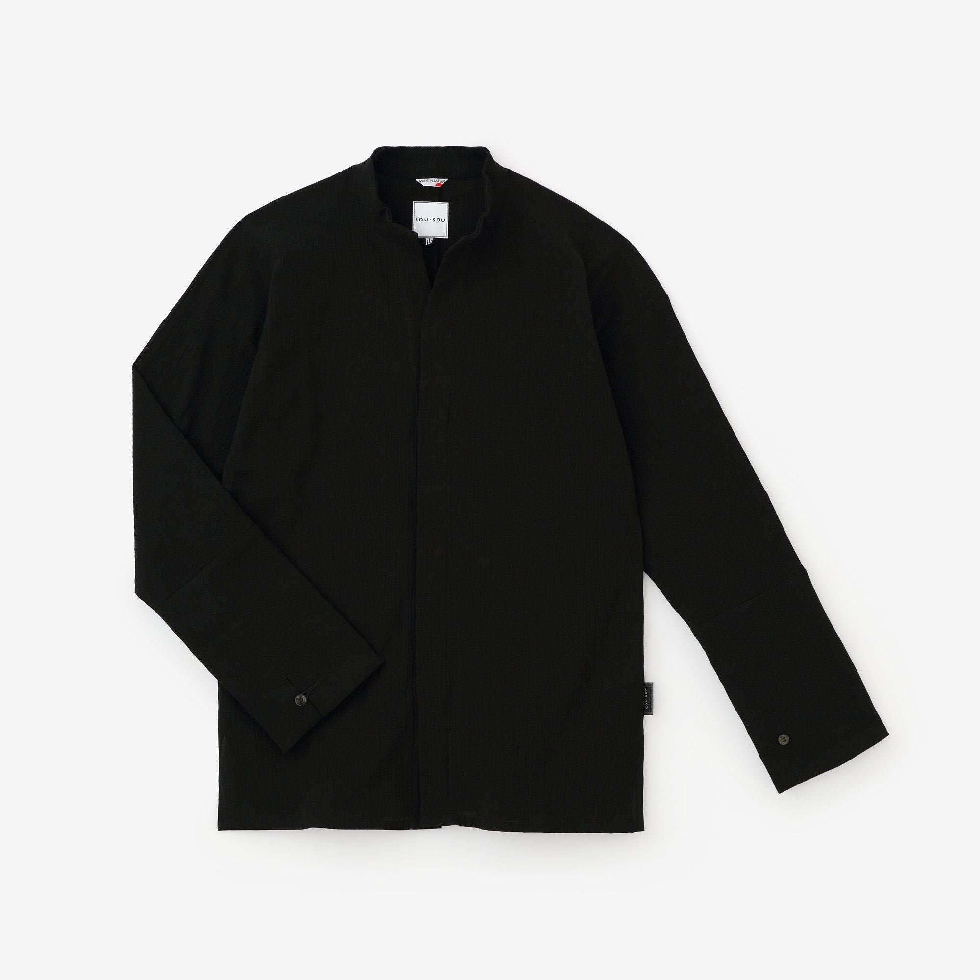 高島縮 20/20 立衿（たちえり） 筒袖襯衣（つつそでしんい）／濡羽色（ぬればいろ）