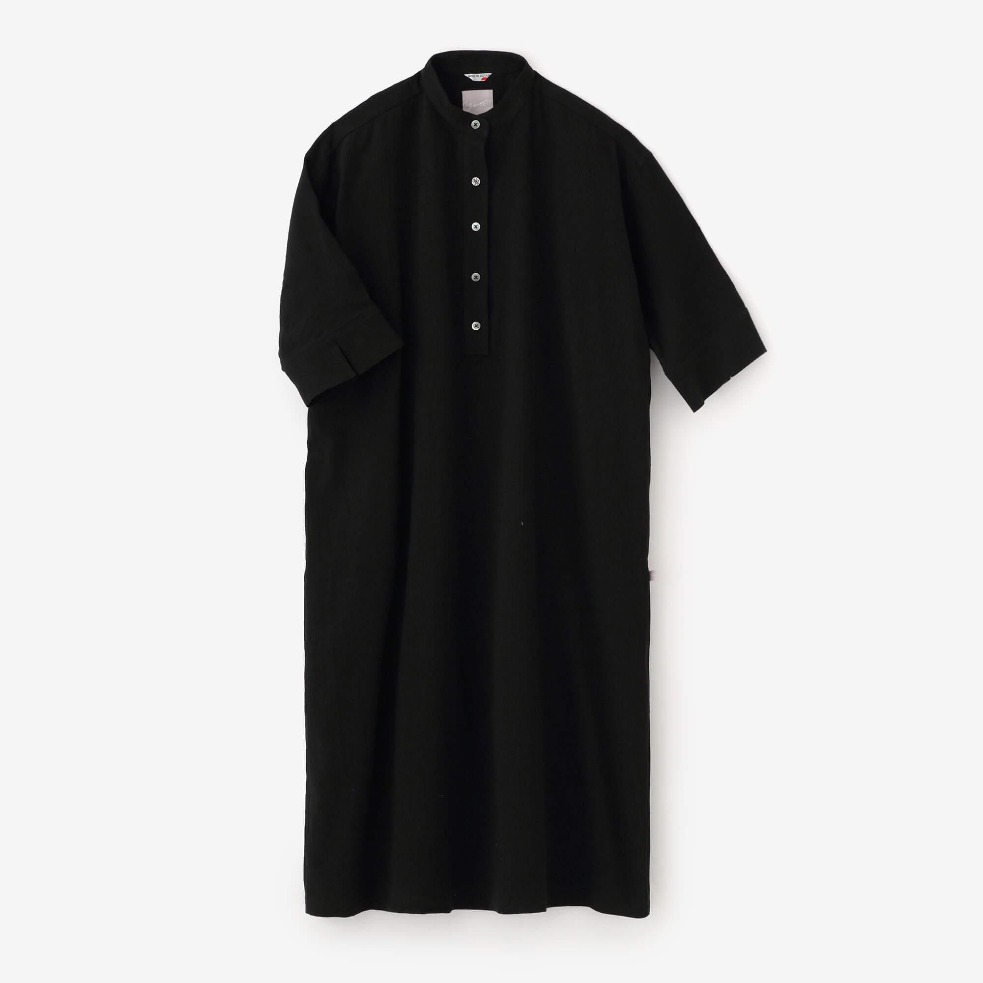 高島縮 20/20 H.N.グランシャツワンピース 6分袖／濡羽色（ぬればいろ）