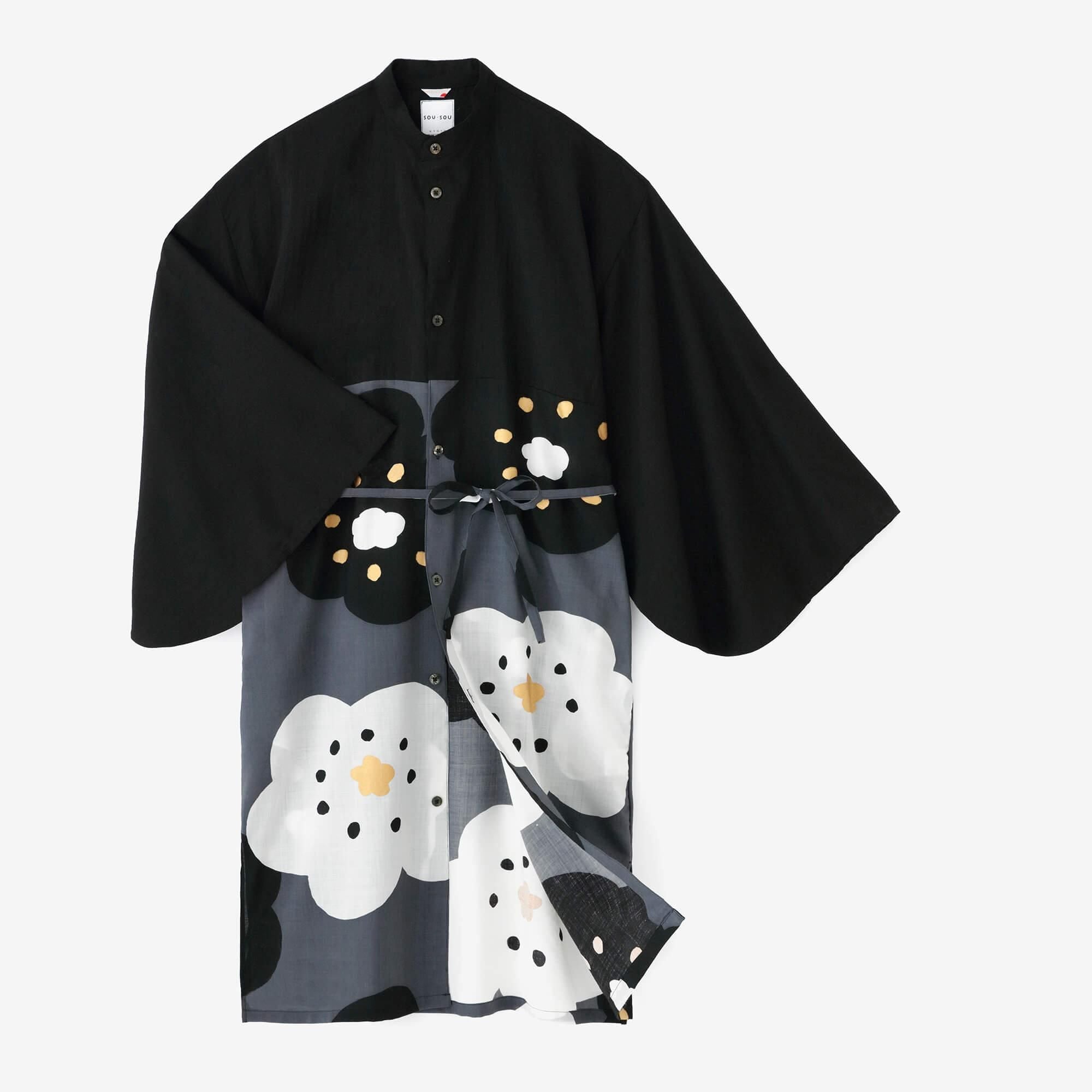 モスリン 薙刀かり衣（なぎなたかりごろも）／濡羽色（ぬればいろ）×ほほえみ 濃灰（こいはい）▲