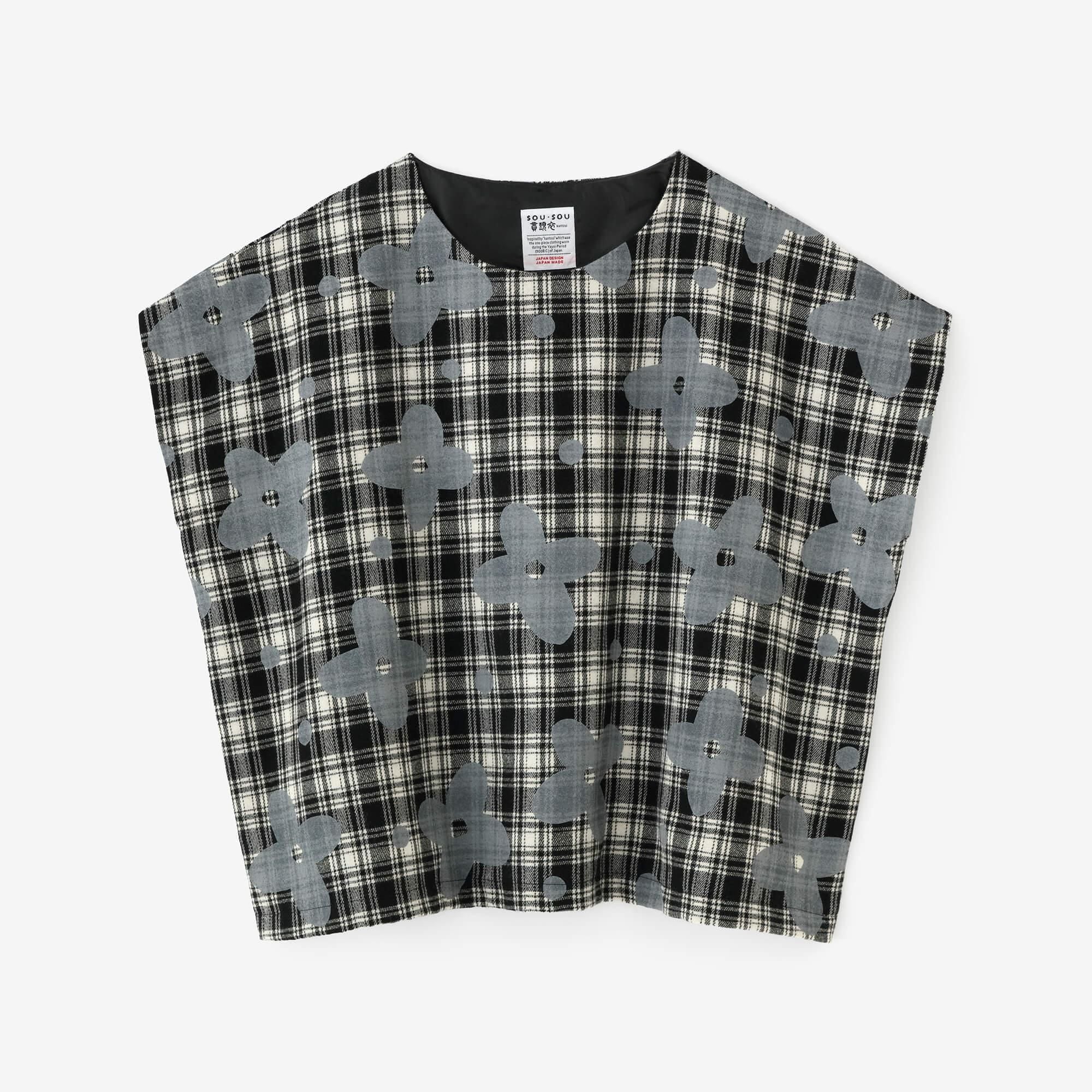 【net限定】梳毛格子織（そもうこうしおり） 四角衣（しかくい） 肩線（かたせん）／山花風（やまはなかぜ）