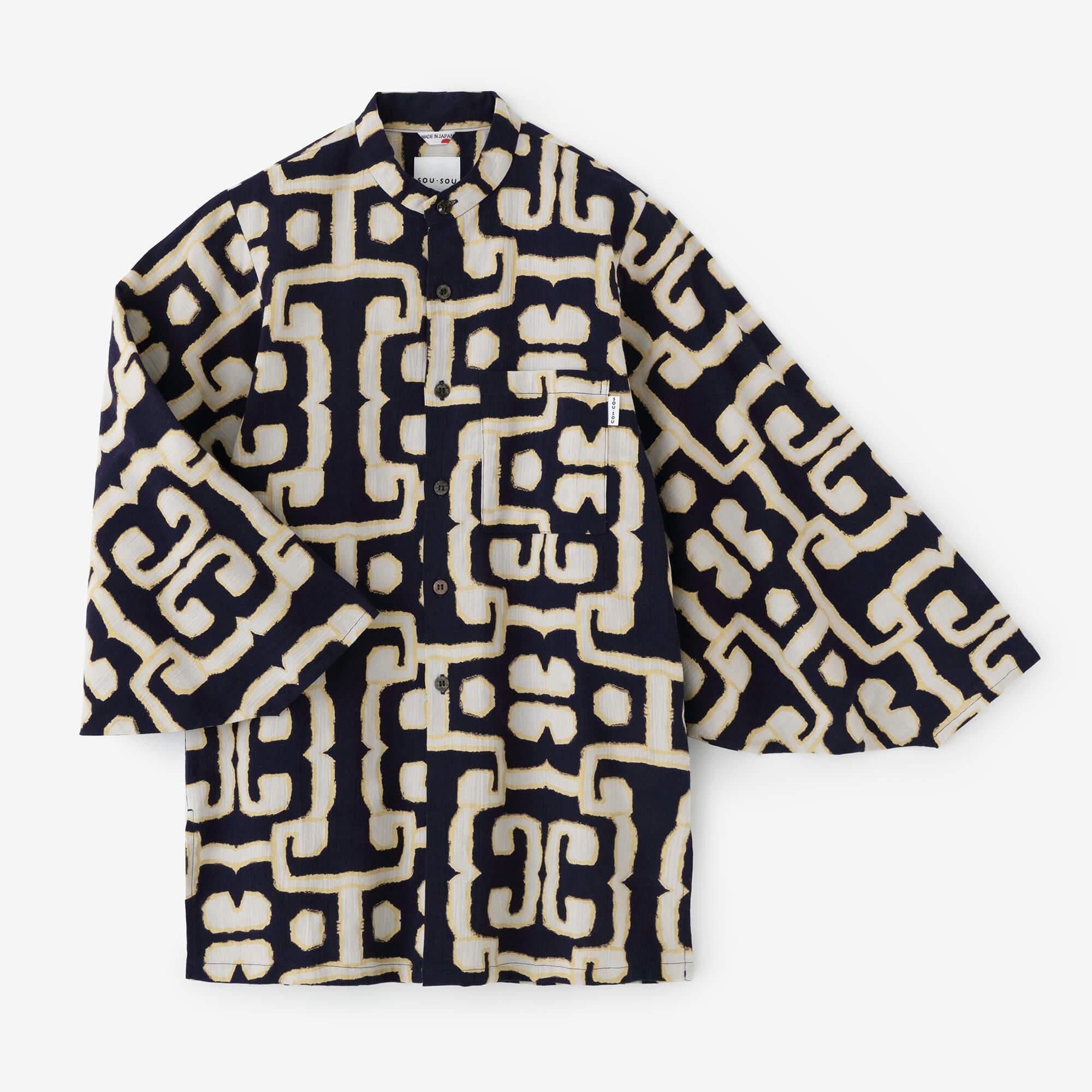 高島縮 20/20 薙刀長草衣（なぎなたながそうい）／原始彫刻（げんしちょうこく）▲