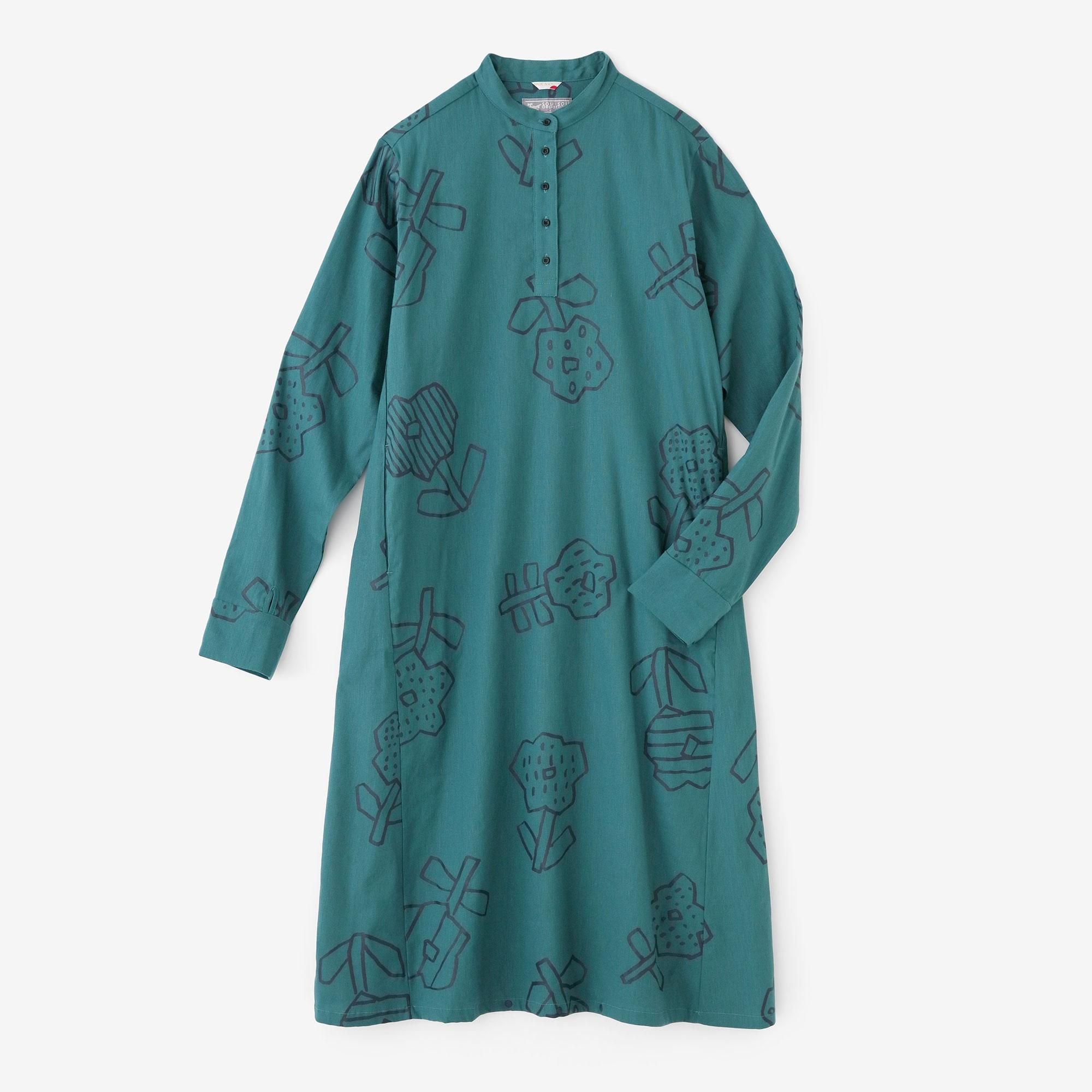 麻レーヨン BIKEワンピース／はななえ ちらし 鴨の羽色（かものはいろ）