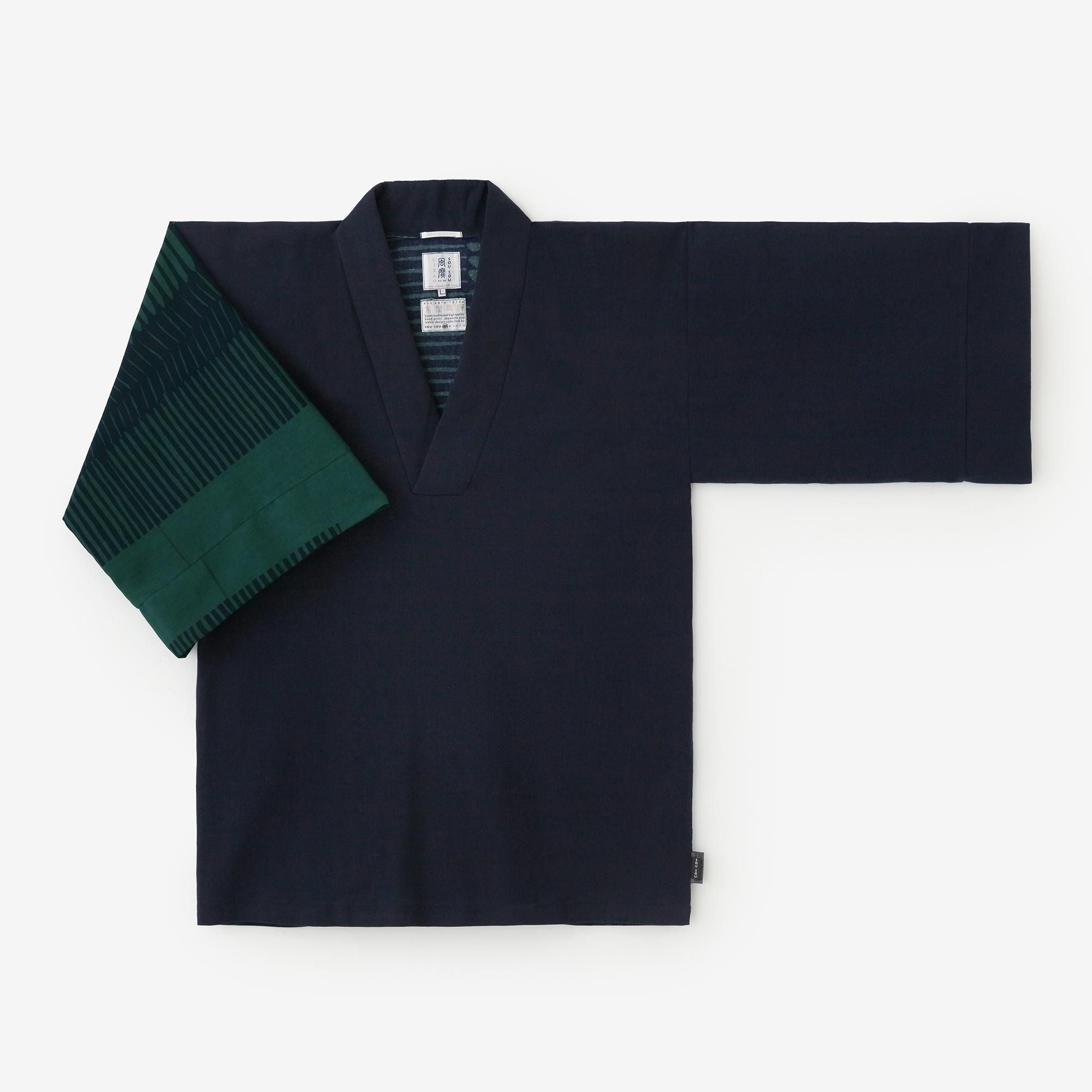 【net限定】高島縮 40/40 風靡（ふうび） 上 片身替わり（かたみがわり）／留紺（とめこん）×階（きざはし）