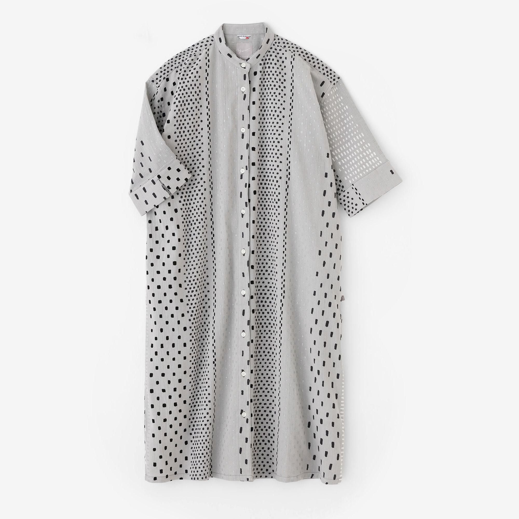 高島縮 20/20 グランシャツワンピース 6分袖／霰縞（あられじま）