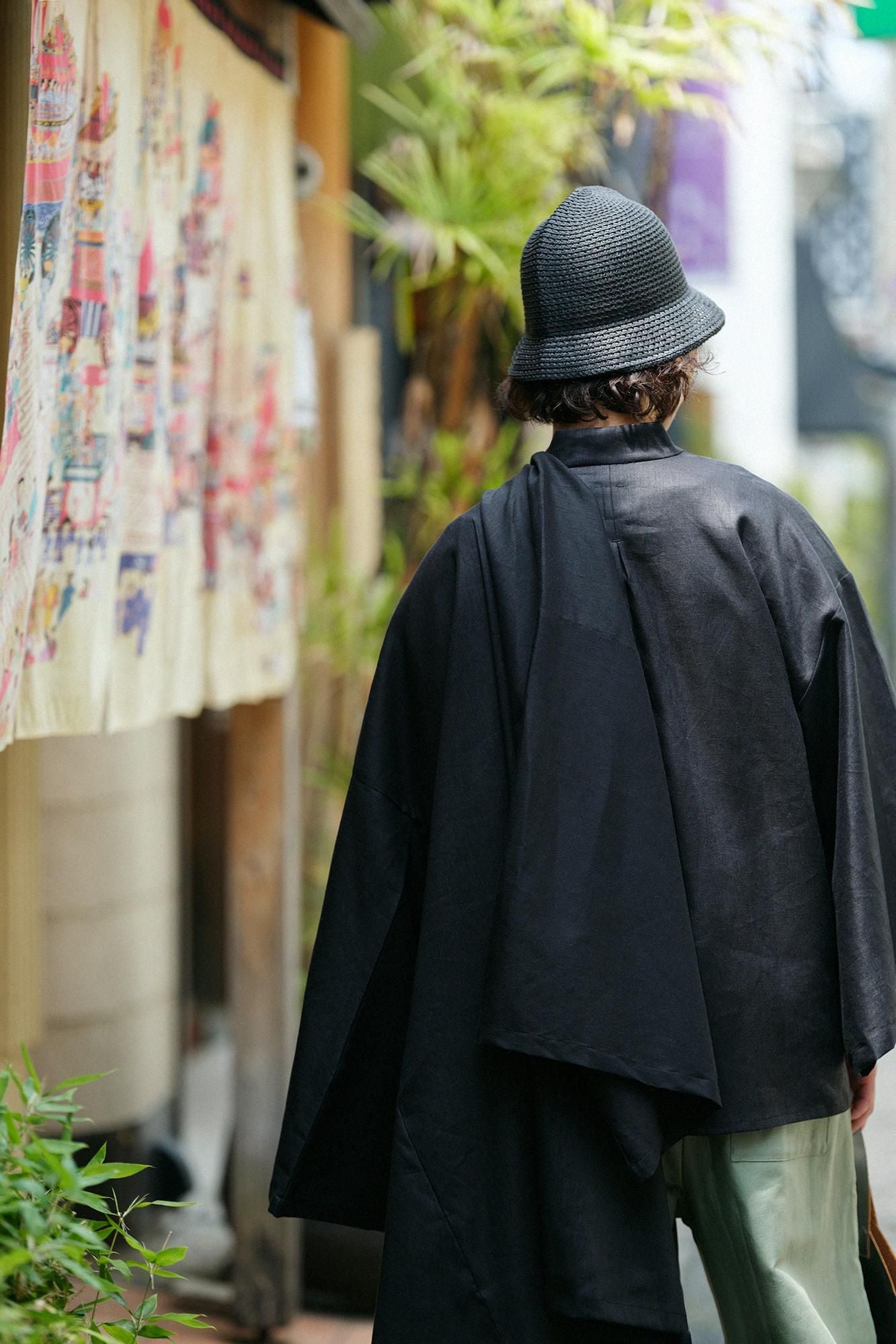 Linen Shinshu Kimono Sleeve Blouse／Black 2