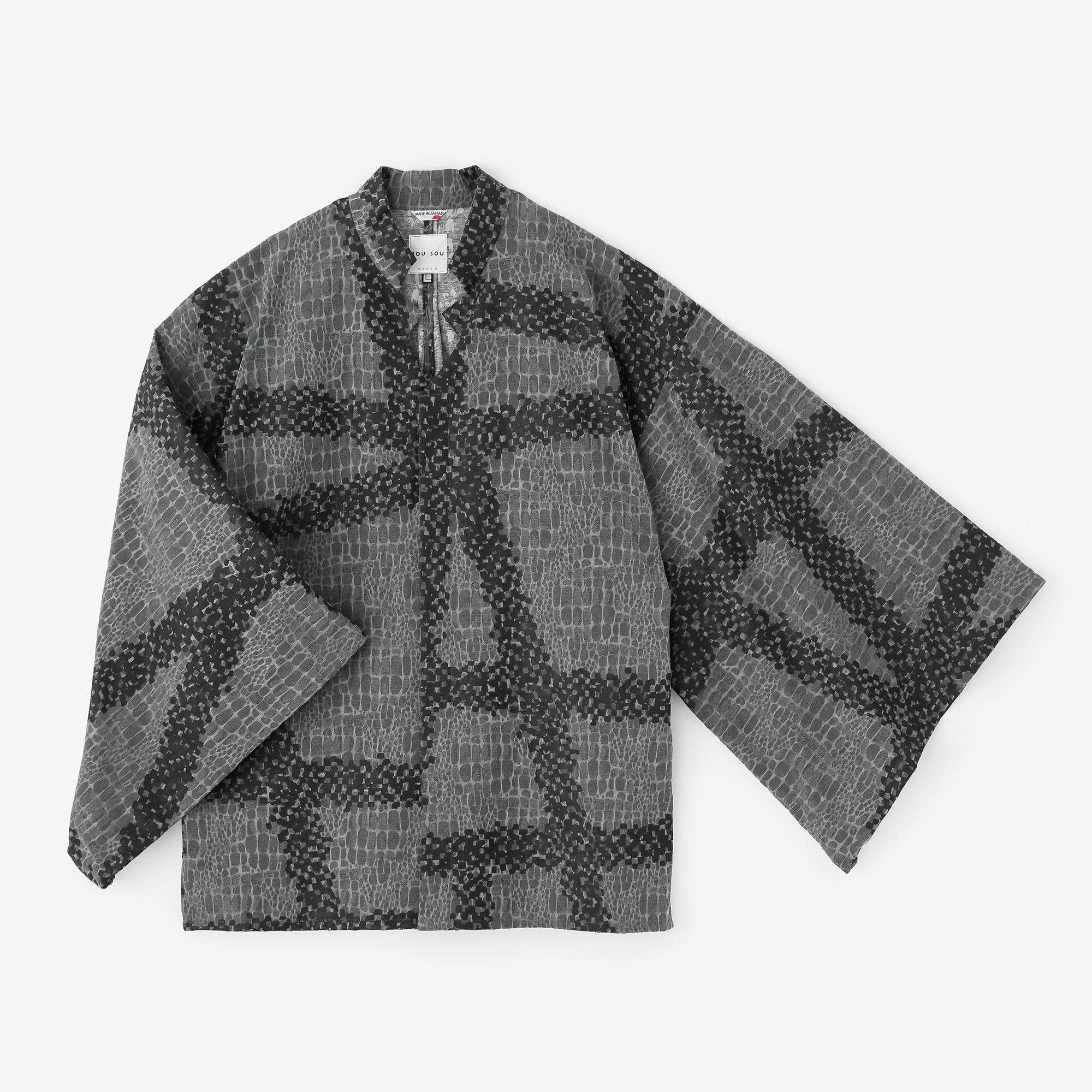 Snake Pattern Shinshu Kimono Sleeve Blouse／Tied-up